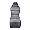 High Lace Neck Net Mini Dress Black O/S